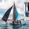 Novembre 2022. 1ère édition du Trophée des Saintoises, Route du Rhum - Destination Guadeloupe. Photomontage embarcation Macte an nou, en médaillon Carl Chipotel, président de l’Anasa.